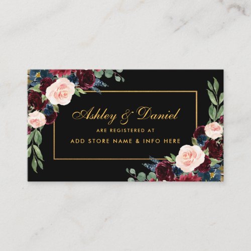 Wedding Burgundy Floral Registry Black Insert Card