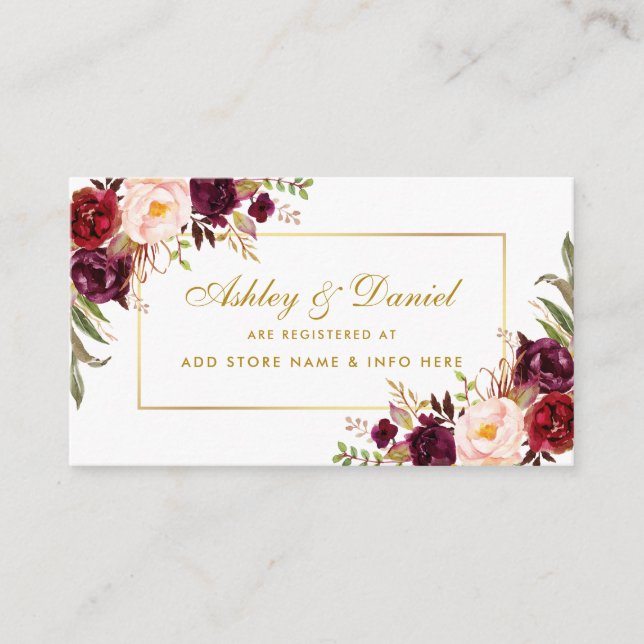 Wedding Burgundy Floral Registry Insert Card (Front)