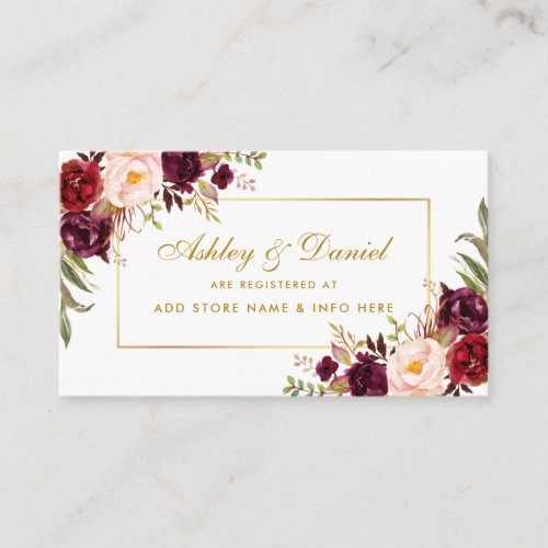 Wedding Burgundy Floral Registry Insert Card