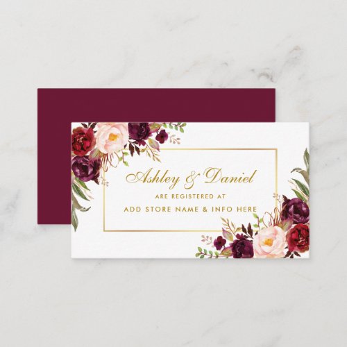 Wedding Burgundy Floral Registry Insert Card B
