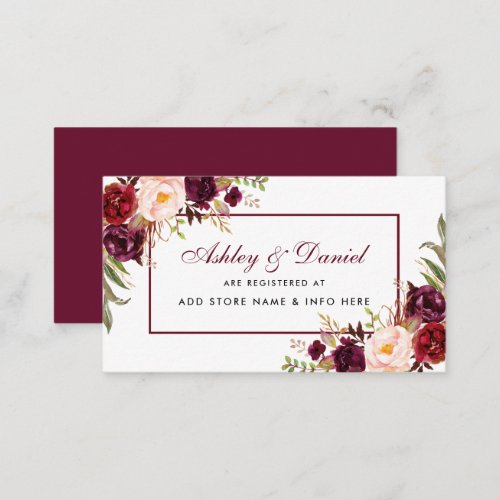 Wedding Burgundy Floral Registry Insert Card BR