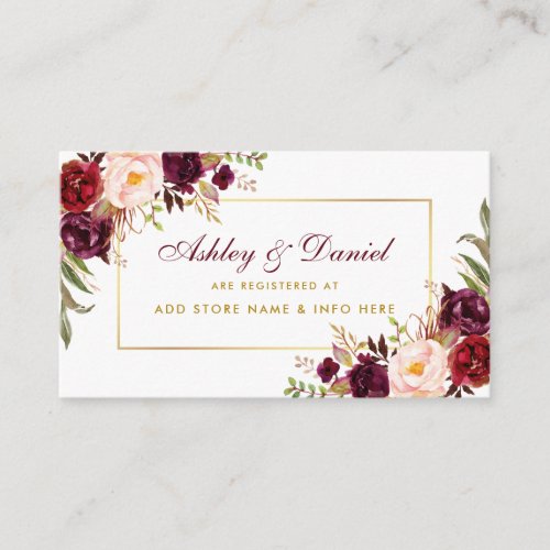 Wedding Burgundy Floral Registry Insert Card SB