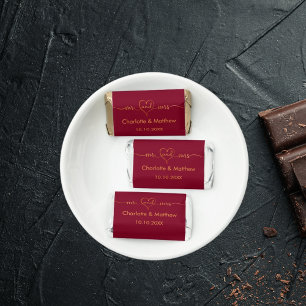 Wedding burgundy gold Mr Mrs heart names favor