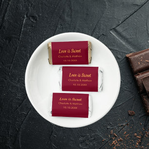 Wedding burgundy gold names Love is Sweet Hershey's Miniatures
