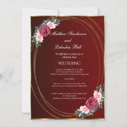 Wedding Burgundy Gold Pink Red Flowers Classic Invitation
