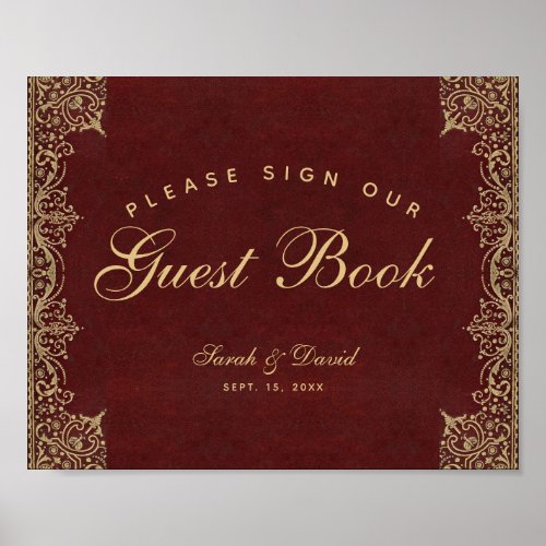 Wedding Burgundy Gold Please Sign Our Guest Book 
