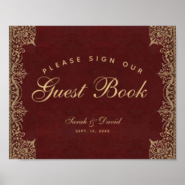 Wedding Burgundy Gold Please Sign Our Guest Book  (Front)