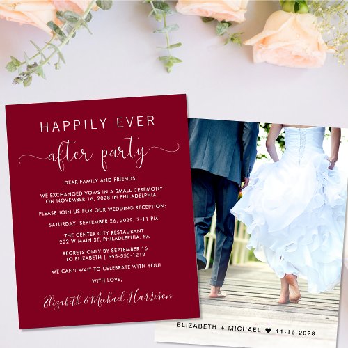 Wedding Burgundy Happily Ever After Party Invite
