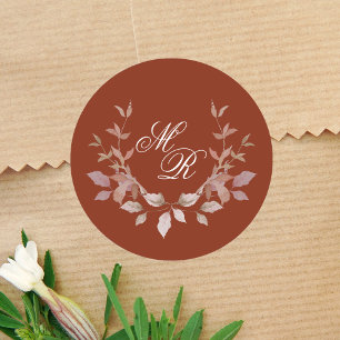 Wedding Burgundy Monogram Classic Custom Round Sticker
