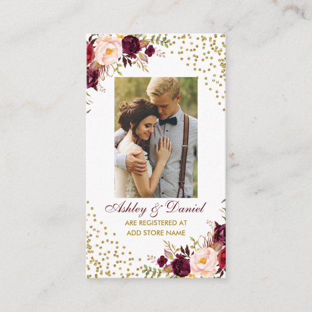 Wedding Burgundy Photo Registry Insert Card BG (Front)