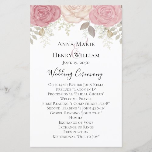 Wedding Burgundy Rose Floral Watercolor Program