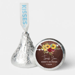 Wedding Burgundy Rose Wood Thank you Sunflower Hershey®'s Kisses®