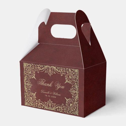 Wedding Burgundy Vintage Elegant Gold Calligraphy Favor Boxes