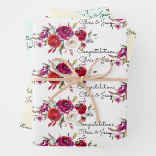 Rustic Burgundy Floral Wedding Wrapping Paper. Bridesmaid Gift Wrapping  Paper, Bridal Shower Gift. Wedding Gift. Burgundy, Mustard. 