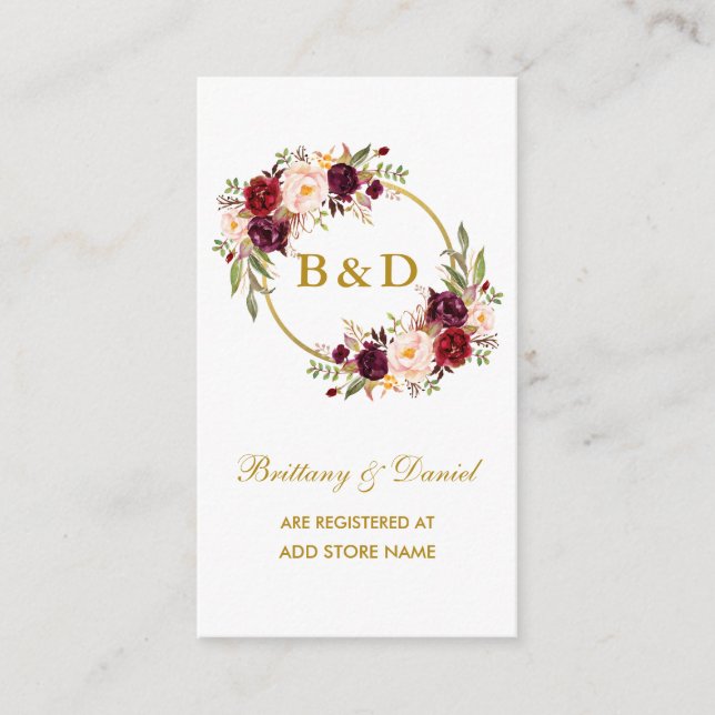 Wedding Burgundy Wreath Registry Insert Card (Front)