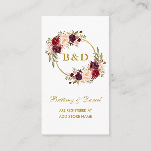 Wedding Burgundy Wreath Registry Insert Card