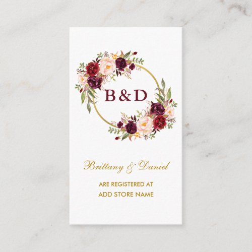 Wedding Burgundy Wreath Registry Insert Card B