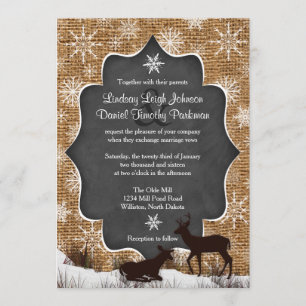 Wedding   Burlap   Deer   Snowflakes   Chalkboard Invitation