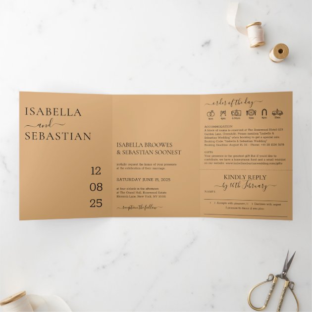 Wedding Burly Wood San All in one set kindly reply Tri-Fold Invitation