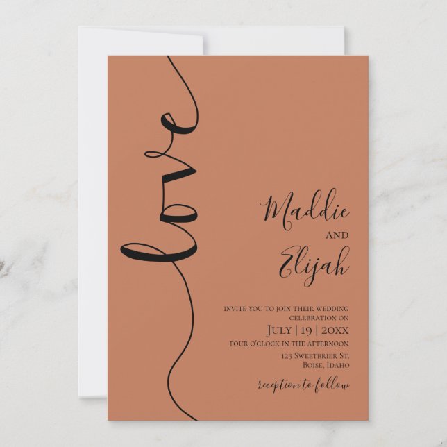 Wedding, Burnt Orange, Elegant, Simple, Typography Invitation (Front)