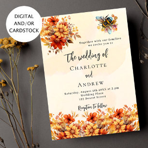 Wedding burnt orange fall florals bee invitation