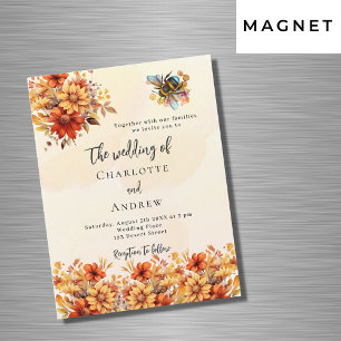 Wedding burnt orange fall florals bee luxury magnetic invitation