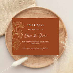 Wedding burnt orange ginkgo gold save the date