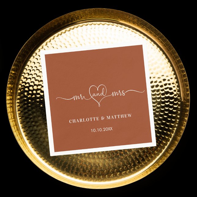 Wedding burnt orange mr mrs heart script simple napkins (Creator Uploaded)