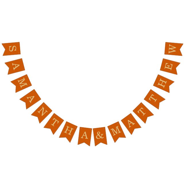 Wedding Burnt Orange Simple Bride & Groom Names Bunting Flags (All)