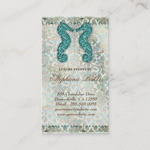 Customizable Wedding Business Card Beach Seahorse Vintage