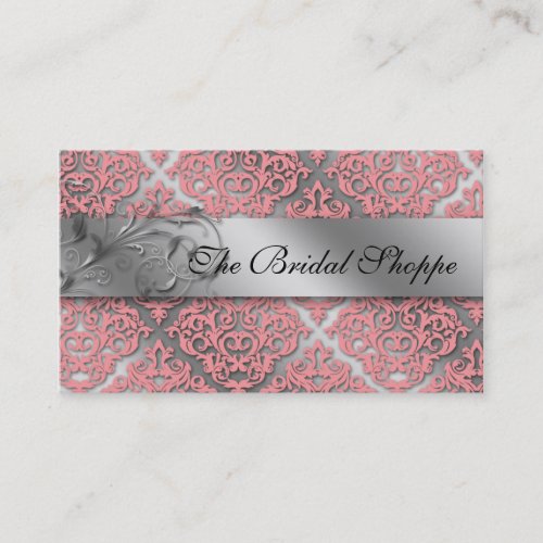 Wedding Business Card Damask Floral Baby Pink