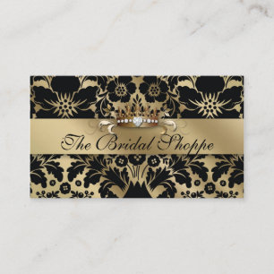 Wedding Business Card Damask Floral Gold Crown