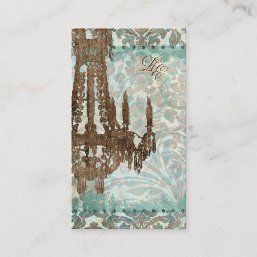 Customizable Wedding Business Card Vintage Chandelier Damask GB
