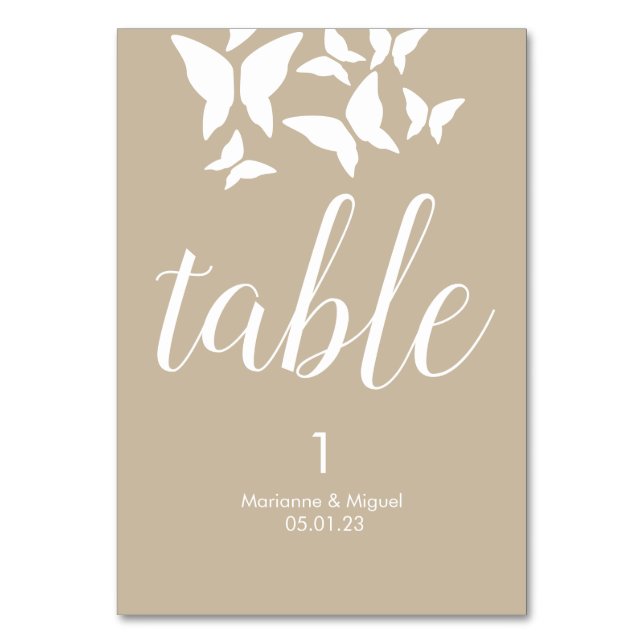 Wedding Butterflies Beige Seating Table Number (Front)