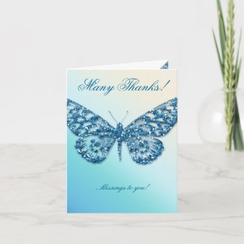 Wedding Butterfly Thank You Card Blue Glitter by WeddingShop88 at Zazzle