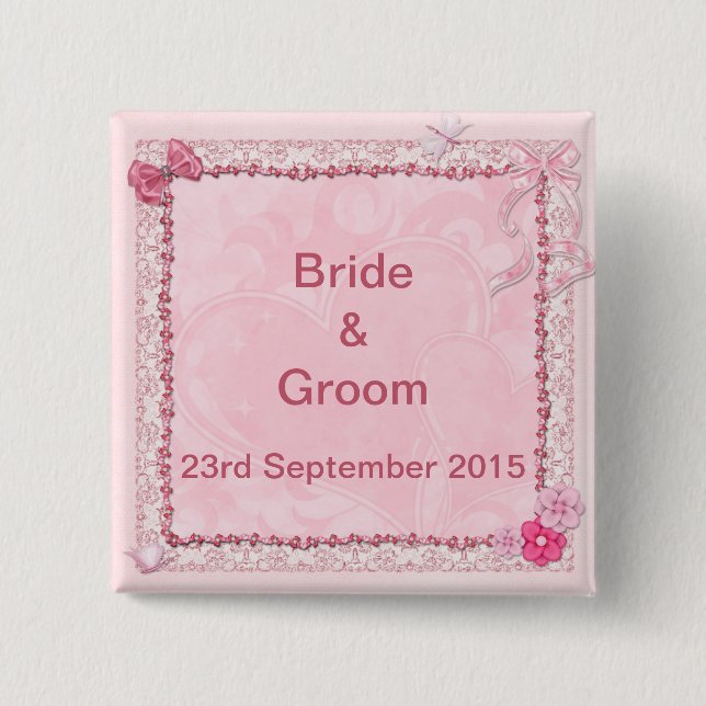 Wedding button with hearts and butterflies (Front)