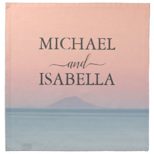 Wedding by the sea under peachy sky sunset cloth napkin