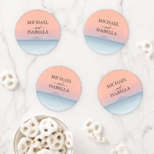 Wedding by the sea under peachy sky sunset coaster set