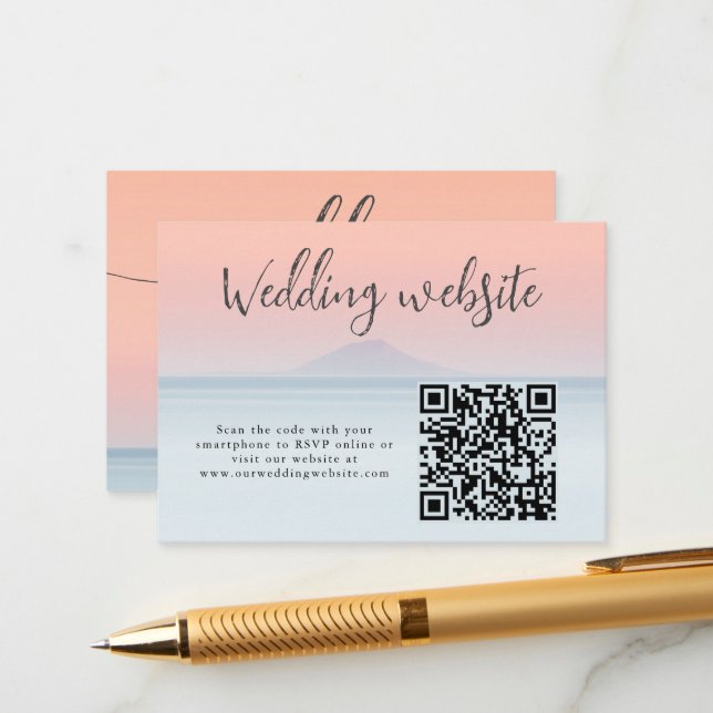 Wedding by the sea under peachy sky sunset enclosure card (Front/Back In Situ)