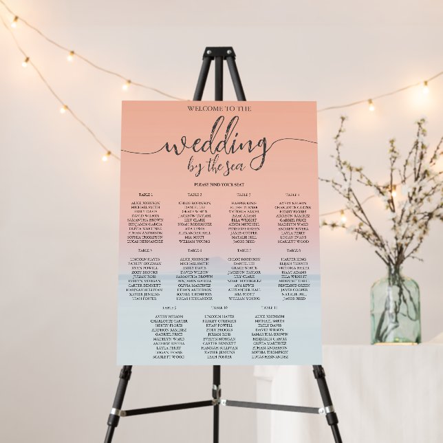 Wedding by the sea under peachy sky sunset foam board (In Situ (Stand))