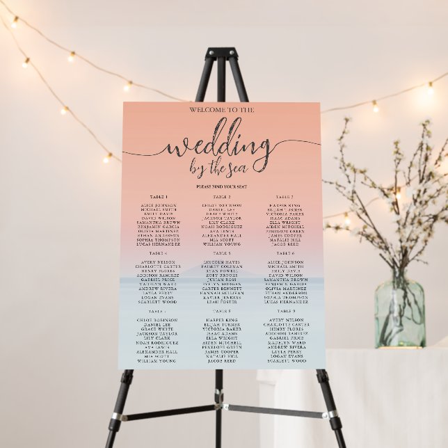 Wedding by the sea under peachy sky sunset foam board (In Situ (Stand))
