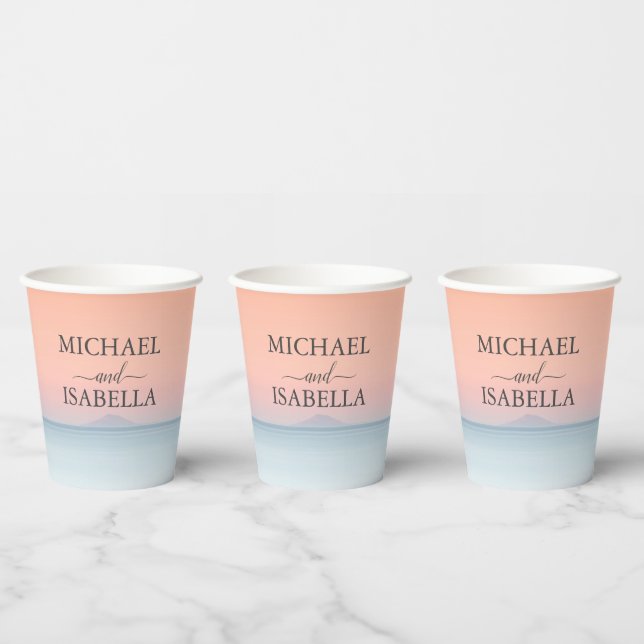 Wedding by the sea under peachy sky sunset paper cups (Multi)
