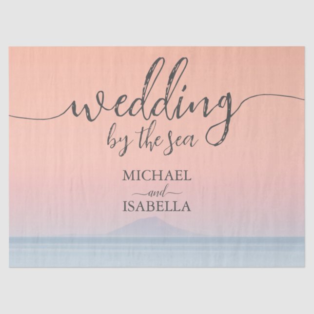 Wedding by the sea under peachy sky sunset tissue paper (Front)