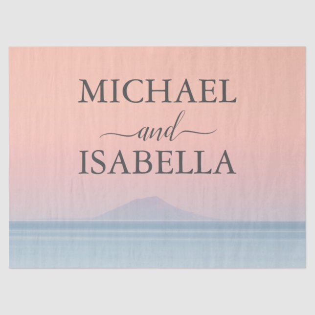 Wedding by the sea under peachy sky sunset tissue paper (Front)
