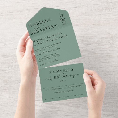Wedding Cadet Blue Green Kindly Reply invite