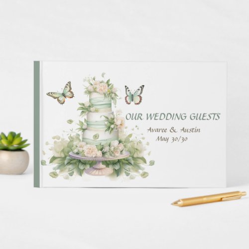 Wedding Cake and Butterflies Wedding Guest Book