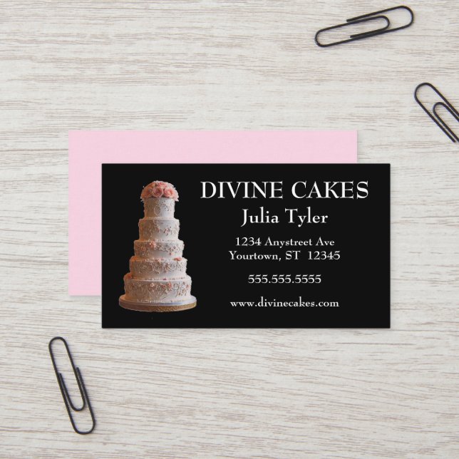 Wedding Cake and Pink Roses Baker Bakery Cake Shop Business Card (Front/Back In Situ)