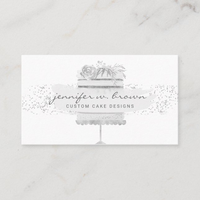 Wedding Cake Baker Event Planner Glitter Grey Business Card (Front)