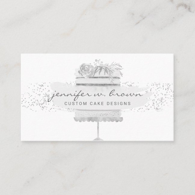Wedding Cake Baker Event Planner Glitter Grey Business Card
