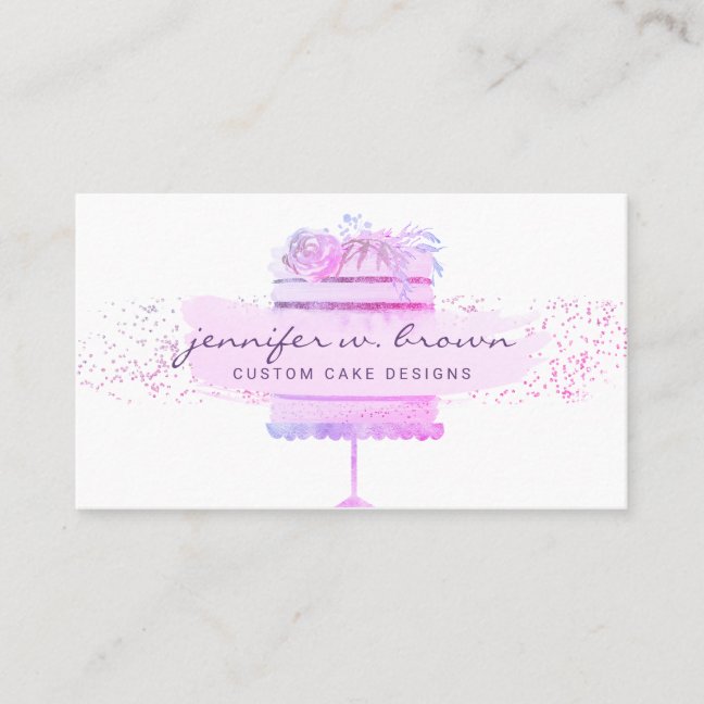 Wedding Cake Baker Event Planner Glitter Pink Business Card